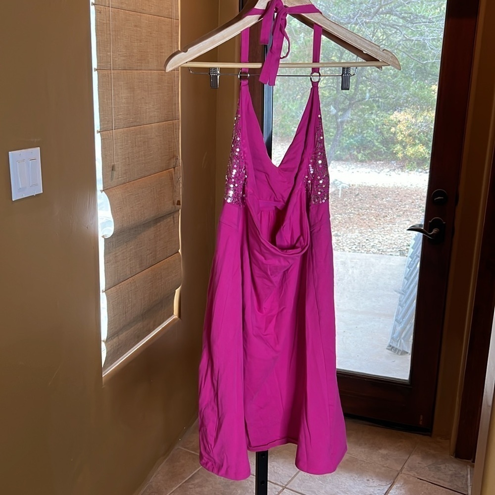 NWOT Victoria’s Secret Hot Pink Sequin Halter Mini Dress Bra Top Y2K Medium - Picture 9 of 10